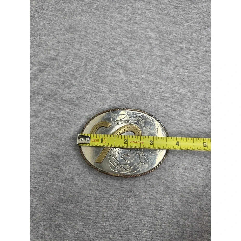 Handmade Western Floral Initial S Horseshoe Silver Belt Buckle